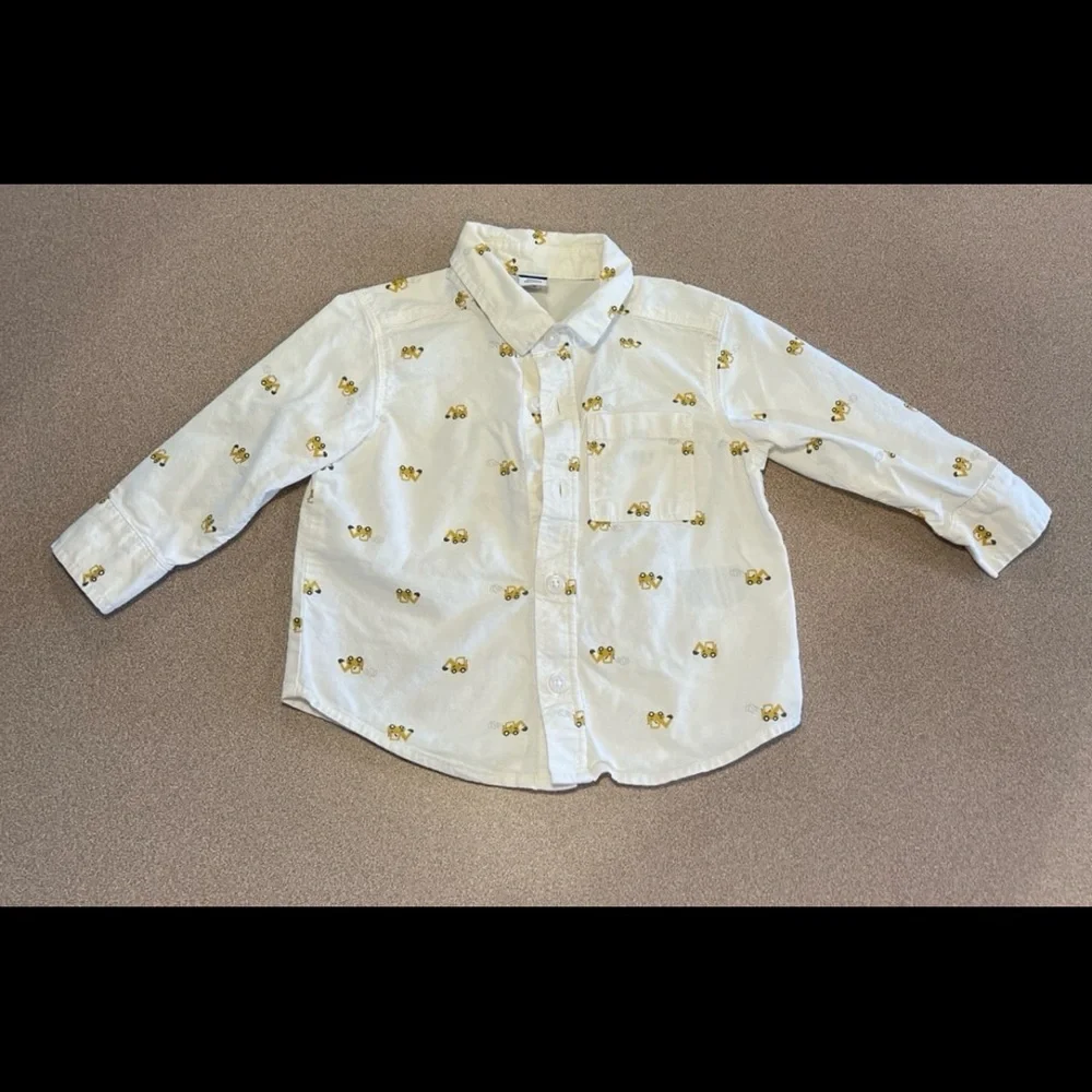 Old Navy excavator long sleeve white button-down shirt for size 12 to 18 months